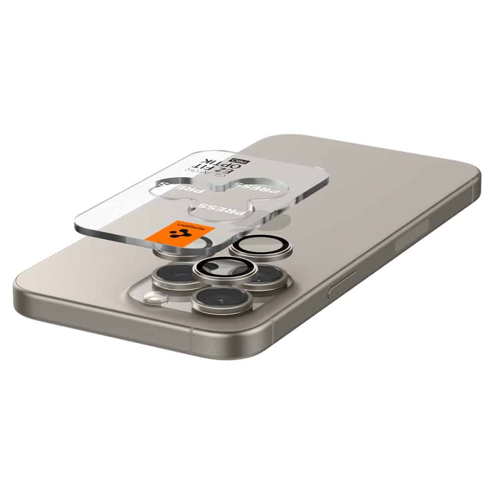 Spigen Optik Pro Glas.tr "Ez Fit" camera protector 2-pack iPhone 14 Pro / Pro Max / 15 Pro / Pro Max / 16 Pro / Pro Max φυσικό τιτάνιο - Image 6