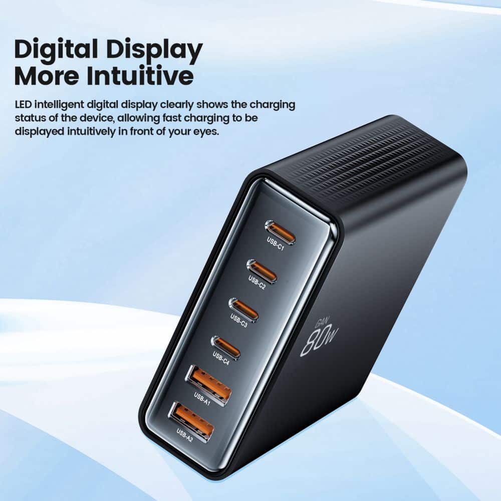 Tech-Protect φορτιστής επιτραπέζιος DC80W-GAN 6 θυρών PD80W/QC3.0 μαύρος - Image 5