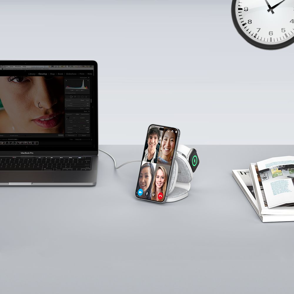 Tech-Protect Qi15W-A32 3in1 μαγνητικός MagSafe ασύρματος φορτιστής γκρι - Image 7
