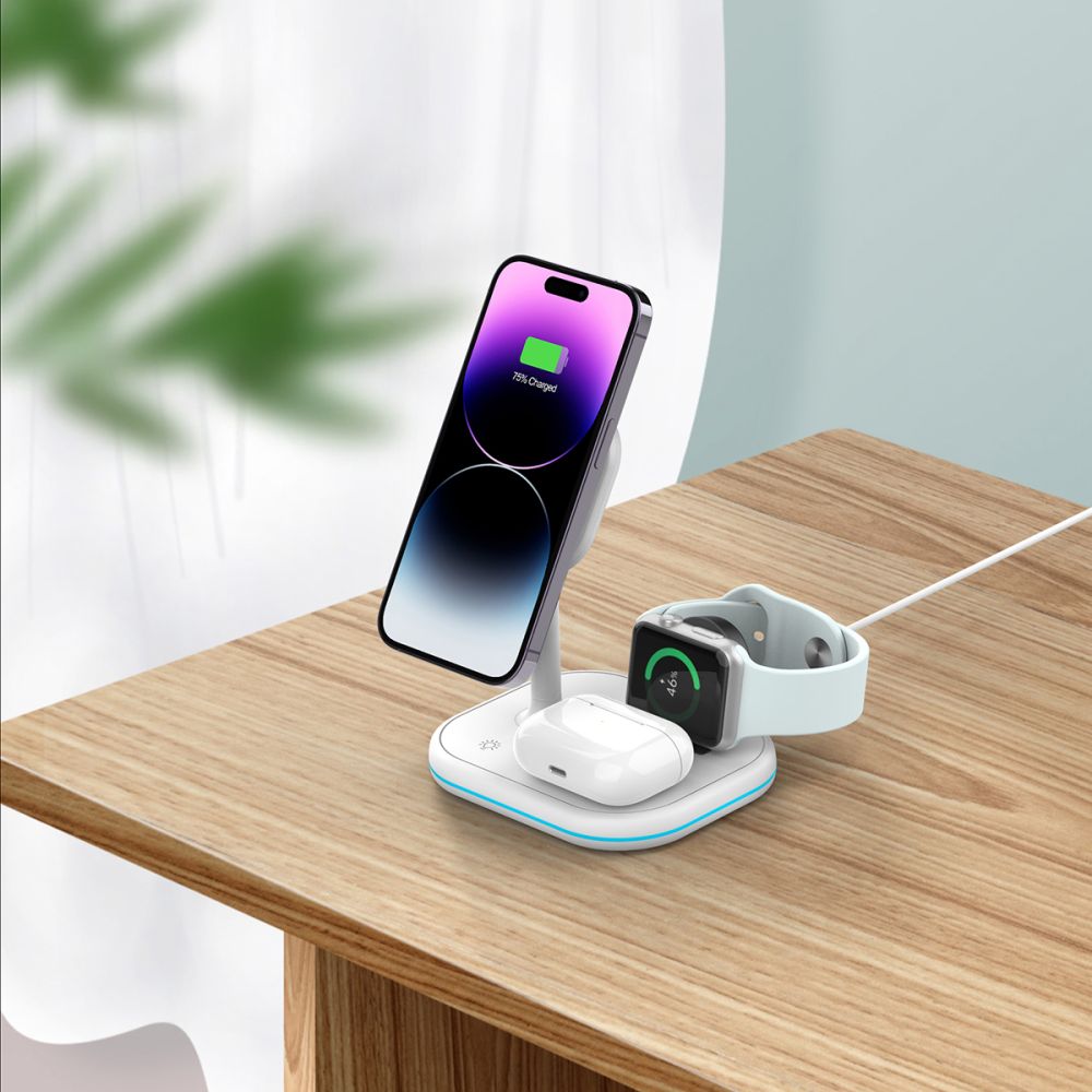 Tech-Protect 3 σε 1 μαγνητικός Magsafe ασύρματος φορτιστής 15W λευκός - Image 6