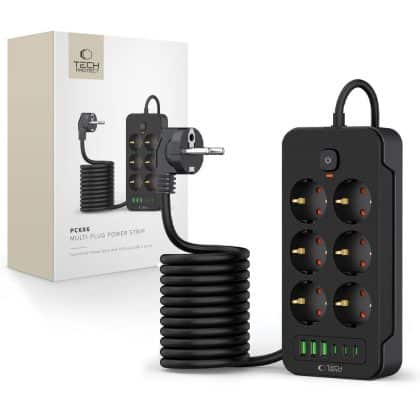 Tech-Protect πολύπριζο PC6X6 με 3 USB & 3 TYPE-C & 6 υποδοχές 200CM μαύρο