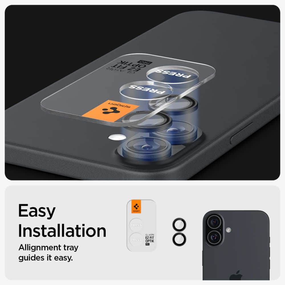 Spigen - Optik.tR EZ Fit Pro Camera Glass (2 pack) - iPhone 16 / iPhone 16 Plus - Black - Image 7
