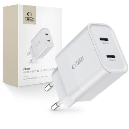 Tech-Protect C20W φορτιστής 2 θυρών PD20W λευκός