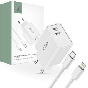 Tech-Protect C35W φορτιστής 2 θυρών PD35W + καλώδιο Lightning λευκό