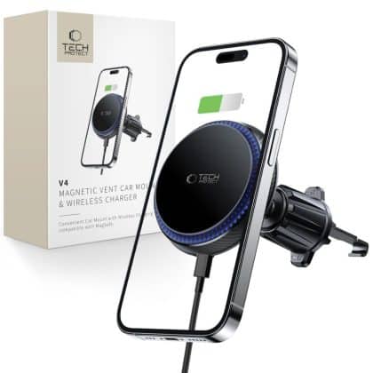 Tech-Protect MM15W-V4 μαγνητικός Magsafe αεραγωγός στήριξης αυτοκινήτου ασύρματος φορτιστής 15W μαύρος