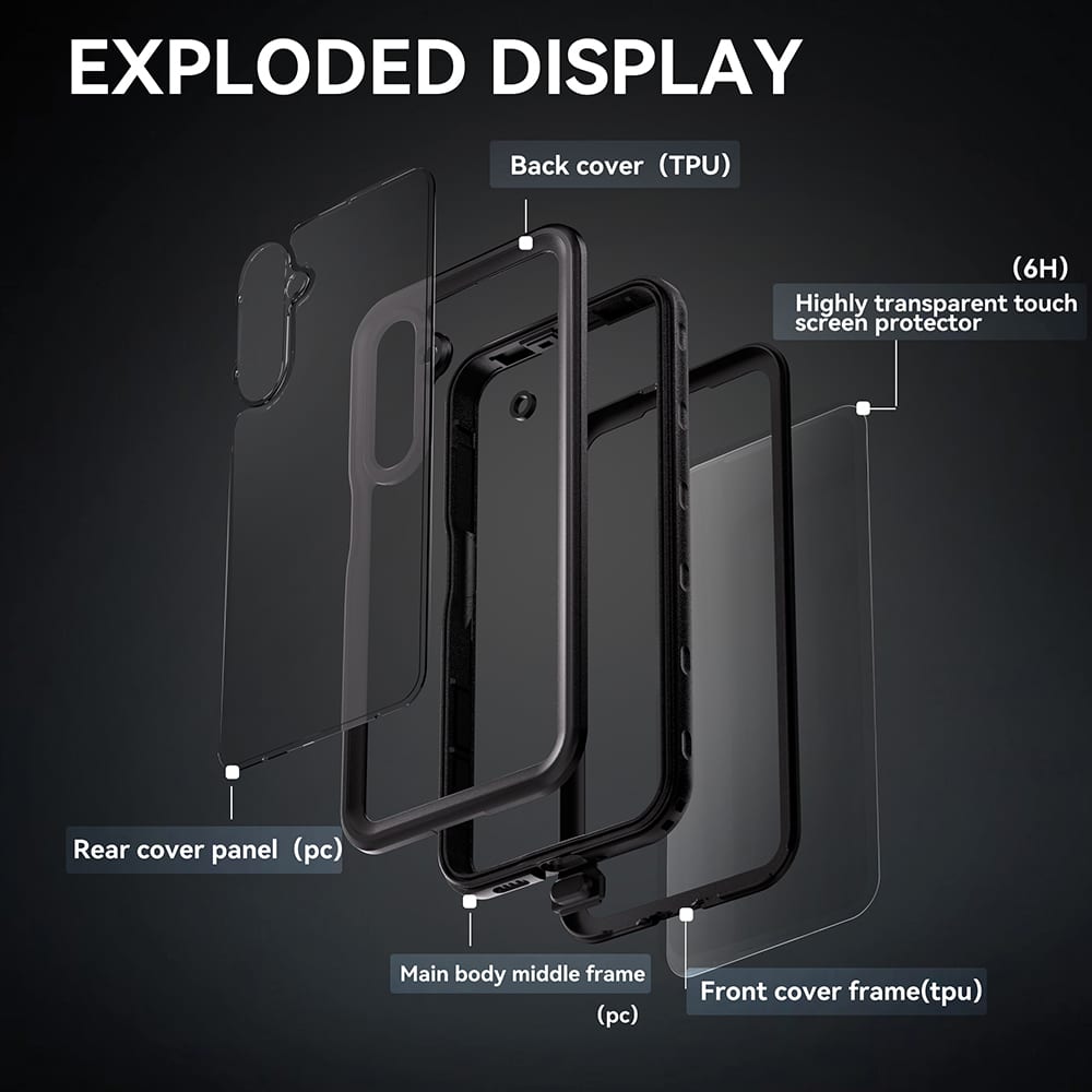 ShellBox θήκη για Samsung Galaxy A16 4G / A16 5G - αδιάβροχη IP68 - μαύρη - Image 4