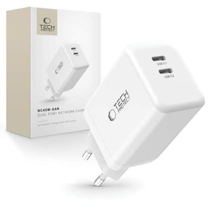 Tech-Protect φορτιστής δικτύου NC45W-GAN 2 θυρών PD45W λευκός