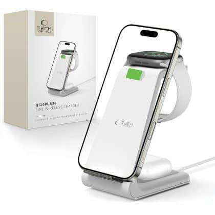 Tech-Protect 3 σε 1 ασύρματη φόρτιση QI15W-A36 για Apple λευκό