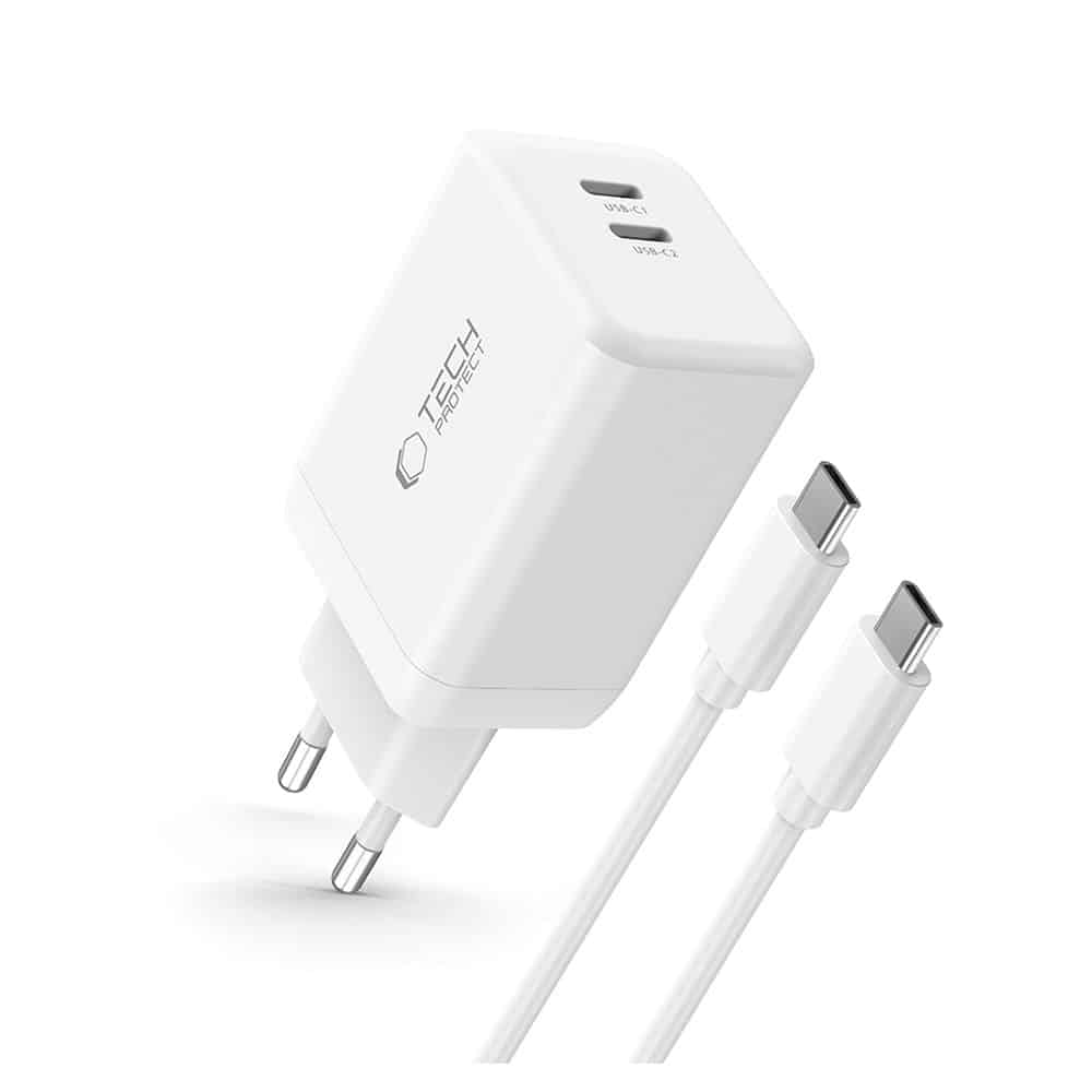 Tech-Protect φορτιστής δικτύου NC45W-GAN 2 θυρών PD45W + καλώδιο Type-C λευκό - Image 2