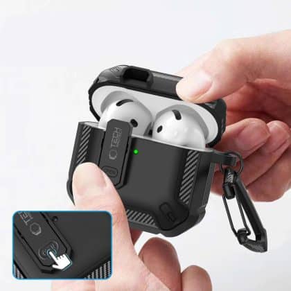 Μαύρη θήκη Tech-Protect Carbonox για Apple AirPods 4