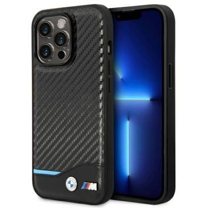BMW Leather Carbon - θήκη για Apple iPhone 14 Pro - Μαύρο