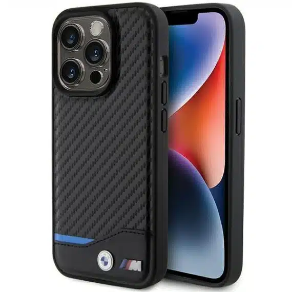 BMW Leather Carbon MagSafe - θήκη για Apple iPhone 15 Pro Max - Μαύρο