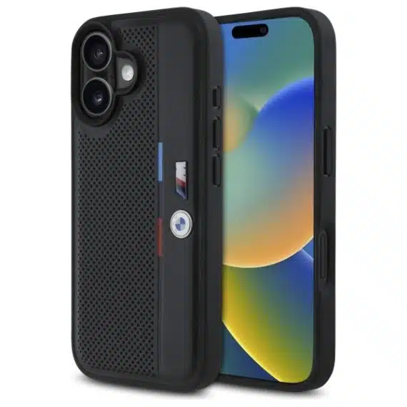 BMW M Perforated Tricolor Detail Line - θήκη για Apple iPhone 16 - Μαύρο