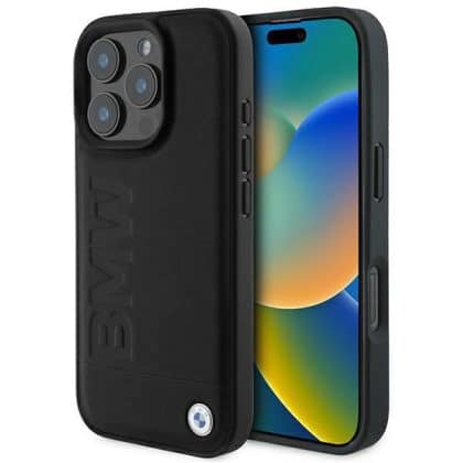 BMW Leather Hot Stamp - θήκη για Apple iPhone 16 Pro - Μαύρο
