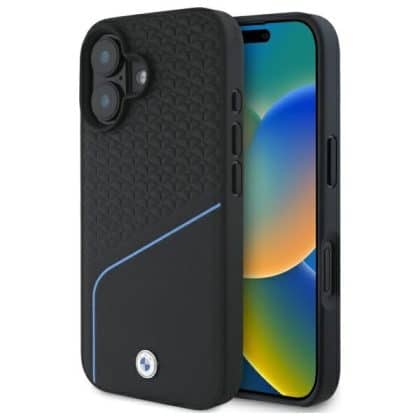 BMW Sign Leather Textured And Line MagSafe - θήκη για Apple iPhone 16 - Μαύρο