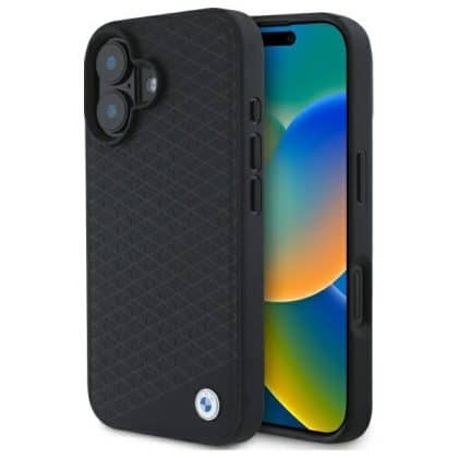BMW Sign Leather Diamond Metal Logo MagSafe - θήκη για Apple iPhone 16 - Μαύρο