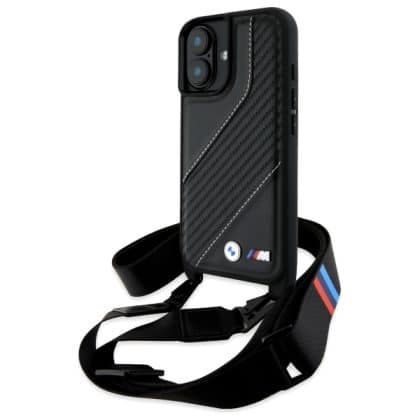 BMW M Edition Carbon Stripe & Strap - θήκη για Apple iPhone 16 Plus - Μαύρο