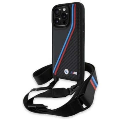 BMW M Edition Carbon Tricolor Lines & Strap - θήκη για Apple iPhone 16 Pro - Μαύρο