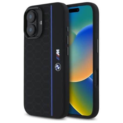 BMW Silicone Hexagon Blue Line MagSafe - θήκη για Apple iPhone 16 - Μαύρο