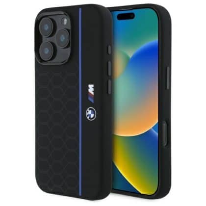 BMW Silicone Hexagon Blue Line MagSafe - θήκη για Apple iPhone 16 Pro - Μαύρο