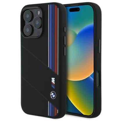 BMW Silicone Cut Tricolor Lines MagSafe - θήκη για Apple iPhone 16 Pro Max - Μαύρο