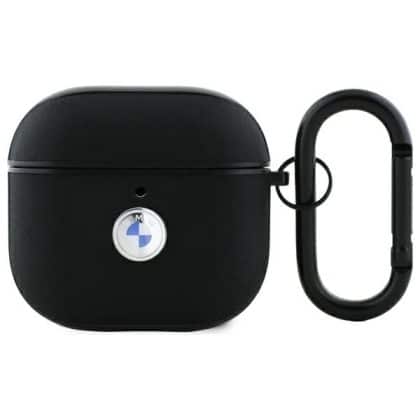 BMW BMA4SSLBK Θήκη AirPods 4 από γνήσιο δέρμα με ασημένιο λογότυπο μαύρη/black