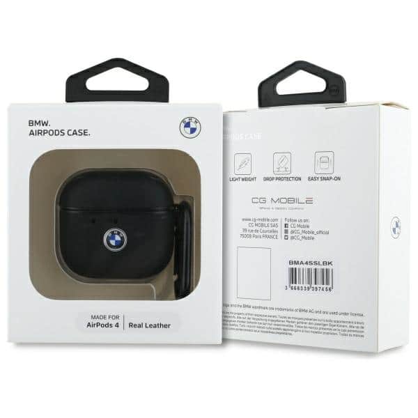 BMW BMA4SSLBK Θήκη AirPods 4 από γνήσιο δέρμα με ασημένιο λογότυπο μαύρη/black - Image 3