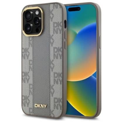 DKNY Leather Checkered Mono Pattern - θήκη για Apple iPhone 14 Pro Max - Μπεζ