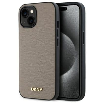 DKNY Grained Metal Logo MagSafe - θήκη για Apple iPhone 15 - Μπεζ