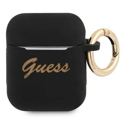 Guess GUA2SSSK AirPods 1/2 cover  μαύρο/black Silicone Vintage Script