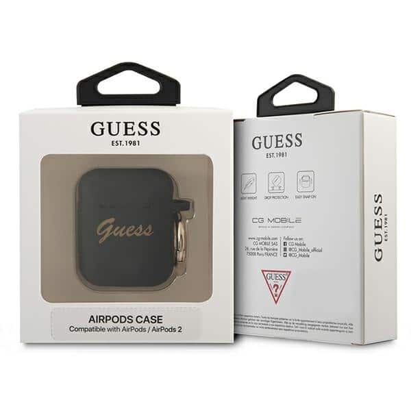 Guess GUA2SSSK AirPods 1/2 cover μαύρο/black Silicone Vintage Script - Image 3