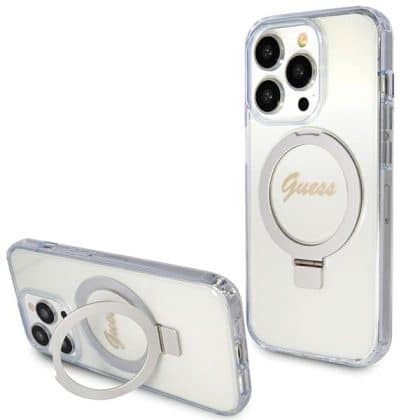 Guess Ring Stand Script Glitter MagSafe - θήκη για Apple iPhone 15 Pro - Διάφανο