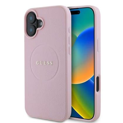 Guess Grained Gold Ring MagSafe - θήκη για Apple iPhone 16 Plus - Ροζ