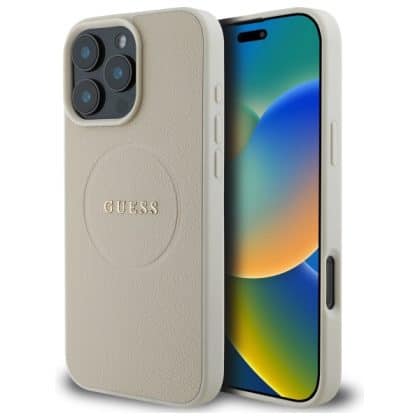 Guess Grained Gold Ring MagSafe - θήκη για Apple iPhone 16 Pro Max - Μπεζ
