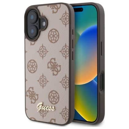 Guess Peony Script - θήκη για Apple iPhone 16 - Καφέ