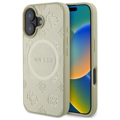 Guess Saffiano Peony Classic Logo MagSafe - θήκη για Apple iPhone 16 - Χρυσό