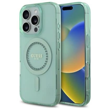 Guess IML Rhinestones MagSafe - θήκη για Apple iPhone 16 Pro Max - Πράσινο