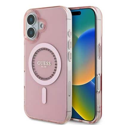 Guess IML Rhinestones MagSafe - θήκη για Apple iPhone 16 - Ροζ