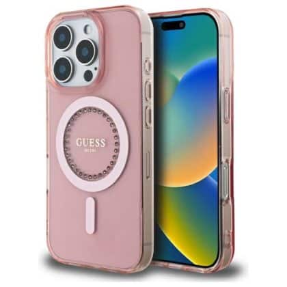 Guess IML Rhinestones MagSafe - θήκη για Apple iPhone 16 Pro - Ροζ