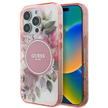 Guess IML Flower & Tonal Circle MagSafe - θήκη για Apple iPhone 16 Pro Max - Ροζ