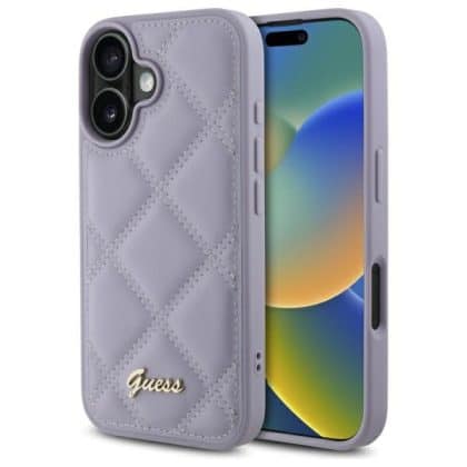 Guess Quilted Metal Logo - θήκη για Apple iPhone 16 - Μωβ