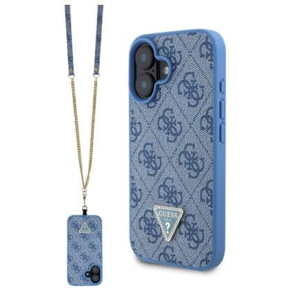 Guess Metal Logo Strass Crossbody - θήκη για Apple iPhone 16 - Μπλε
