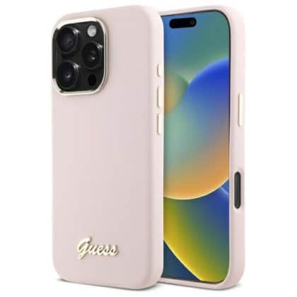 Guess Silicone Script Metal Logo & Frame - θήκη για Apple iPhone 16 Pro Max - Ροζ