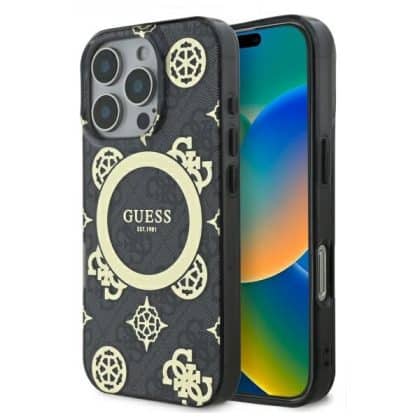 Guess IML Peony On 4G Background MagSafe - θήκη για Apple iPhone 16 Pro - Μαύρο