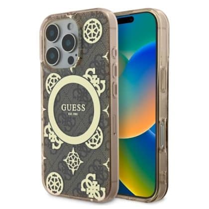 Guess IML Peony On 4G Background - θήκη για Apple iPhone 16 Pro Max - Καφέ