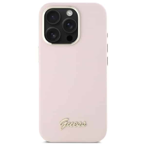 Guess Silicone Script Metal Logo & Frame - θήκη για Apple iPhone 16 Pro - Ροζ - Image 3