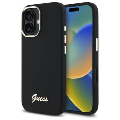 Guess Silicone Script Metal Logo & Frame - θήκη για Apple iPhone 16 - Μαύρο