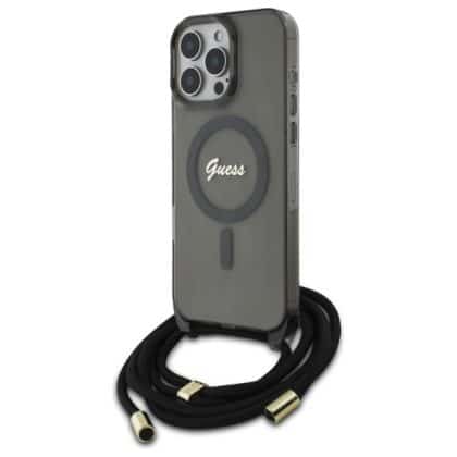 Guess Crossbody Cord Script MagSafe - θήκη για Apple iPhone 16 Pro Max - Μαύρο