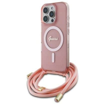Guess Crossbody Cord Script MagSafe - θήκη για Apple iPhone 16 Pro - Ροζ