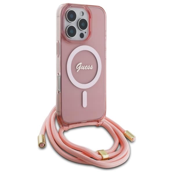 Guess Crossbody Cord Script MagSafe - θήκη για Apple iPhone 16 Pro - Ροζ - Image 3
